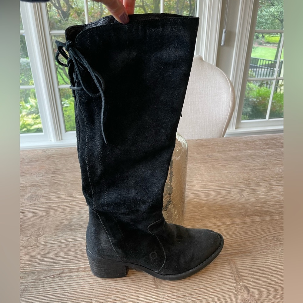 BORN suede tall boots - zipper closure with back tie - size 6